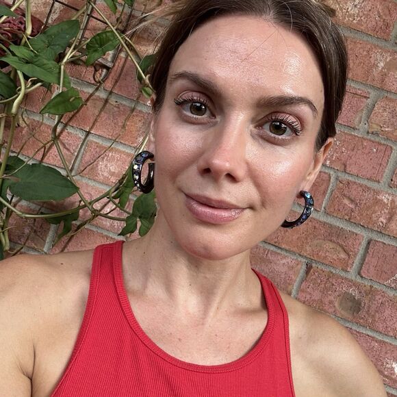 YSL Vintage Aurora Borealis Curved Hoop Earrings Crystal Rhinestone Signed 80s - Picture 6 of 16